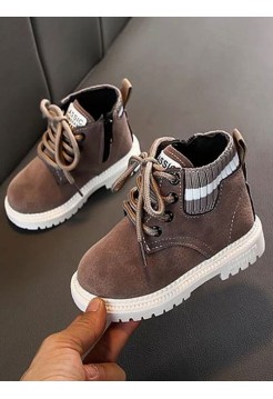 Детские серые осенние ботинки на белой подошве